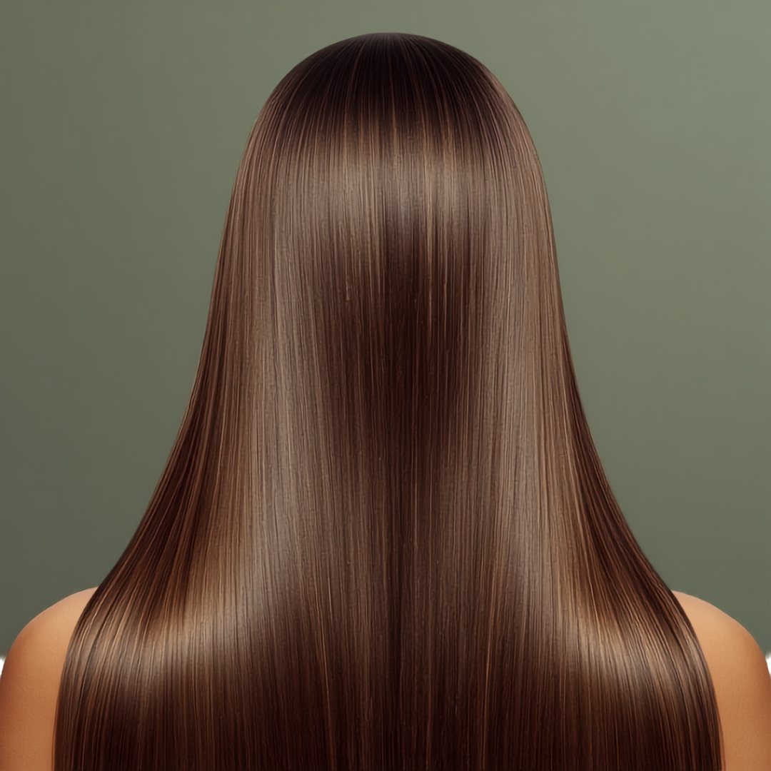 Cabello largo liso y brillante después de tratamiento